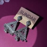 Oxidized Silver Tribal Triangle Jhumka Earrings for Women