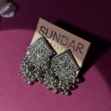 Oxidised Silver Square Chandbali Earrings with Ghungroo Drops for Women