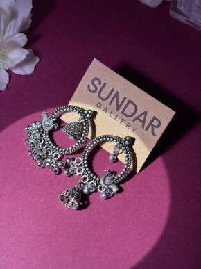 Oxidised Silver Swan Hoop Jhumka Earrings – Traditional Tribal Statement Jewelry