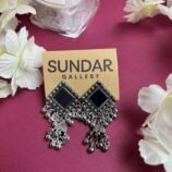 Black Stone Oxidized Silver Jhumka Earrings with Ghungroo Drops