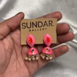 Handcrafted Pink Pearl Drop Jhumka Earrings – Traditional Ethnic Statement Jewelry