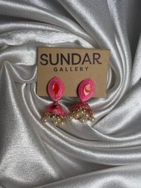 Pink Meenakari Oxidized Jhumka Earrings with Pearl Drops