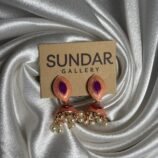 Peach Purple Meenakari Oxidized Jhumka Earrings with Pearl Drop