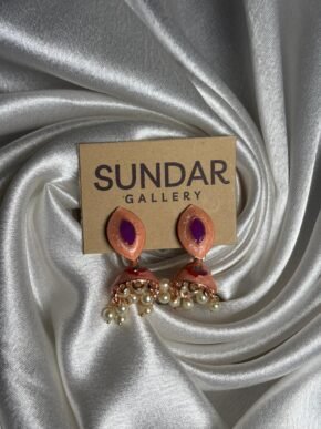 Peach Purple Meenakari Oxidized Jhumka Earrings with Pearl Drop