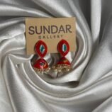 Red Green Meenakari Oxidized Jhumka Earrings with Pearl Drops