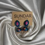 Blue Pink Meenakari Oxidized Jhumka Earrings with Pearl Drops