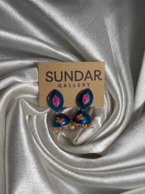 Blue Pink Meenakari Oxidized Jhumka Earrings with Pearl Drops